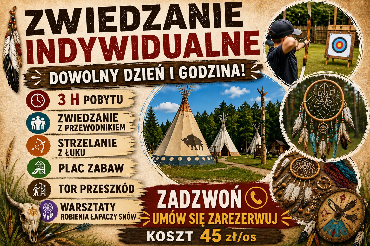 Wioska indiańska MC BIZON Karchowice Śląsk atrakcje dla dzieci i dorosłych park rozrywki