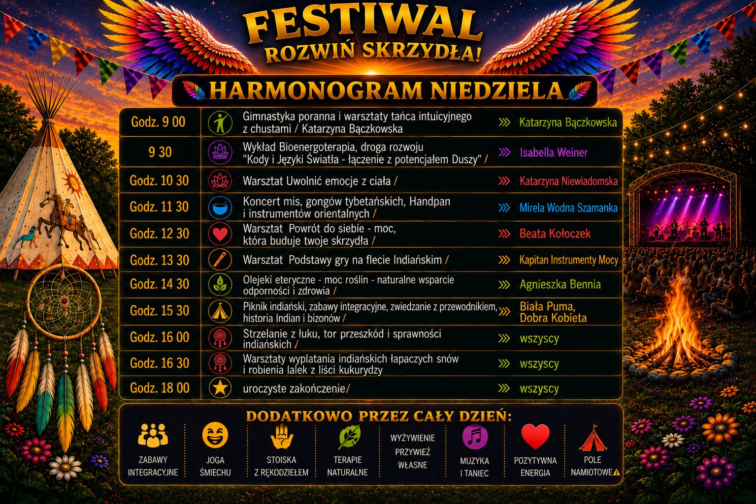 FESTIWAL Rozwiń Skrzydła zdrowia rozwoju osobistego i rękodzieła pole namiotowe